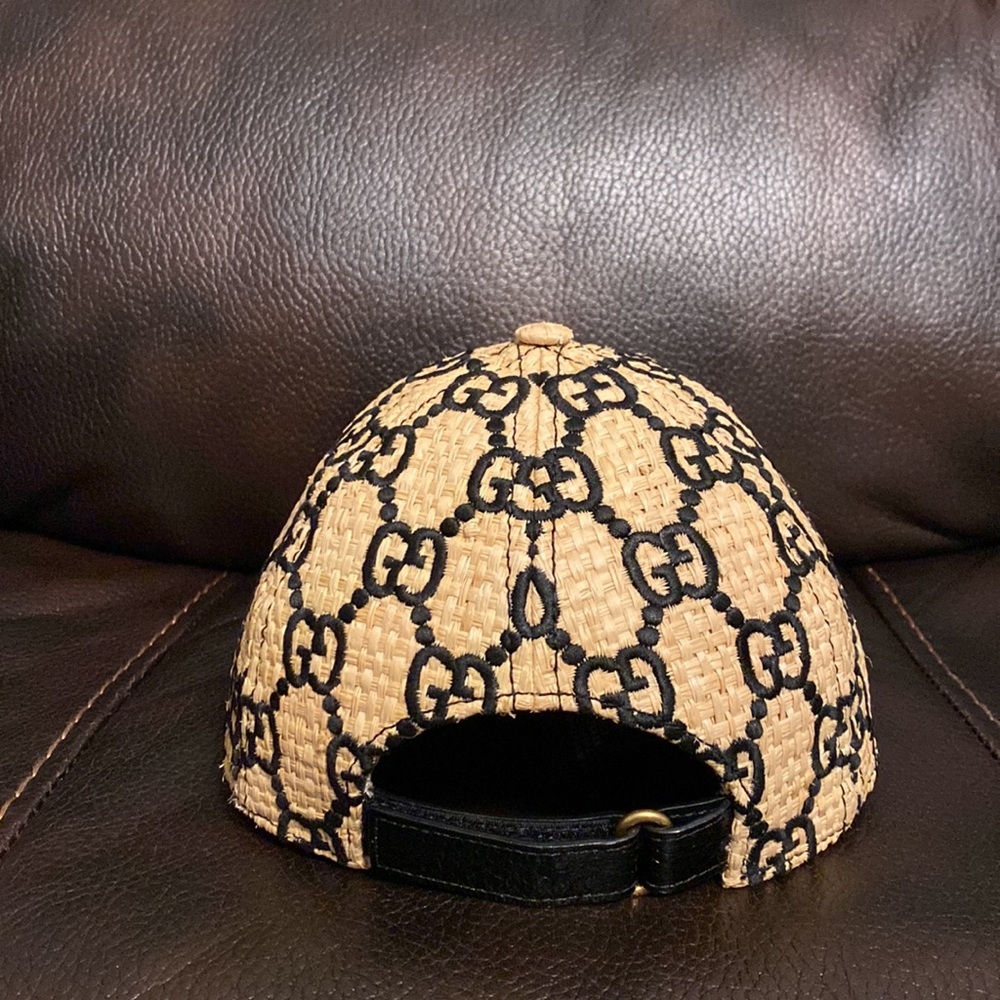 Gucci unisex Raffia GG Monogram Embroidered Baseball Hat NEW - Picture 4 of 10